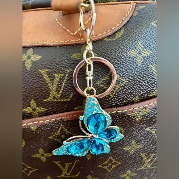 Blue Rhinestone Butterfly Bag Charm & Keychain | New - Picture 2 of 4